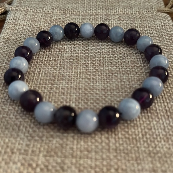 ☮️Purple Crystal Quartz & Blue Malaysian Jade Bracelet - Picture 2 of 5